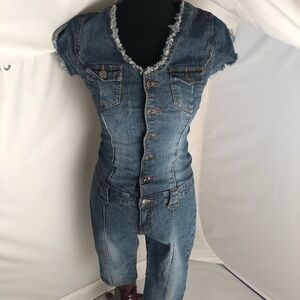 Action USA vintage sleeveless denim short sleeve jumpsuit